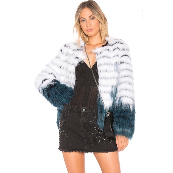 Faux Fur Jacket White & Teal from REVOLVE - Picture 1 of 8
